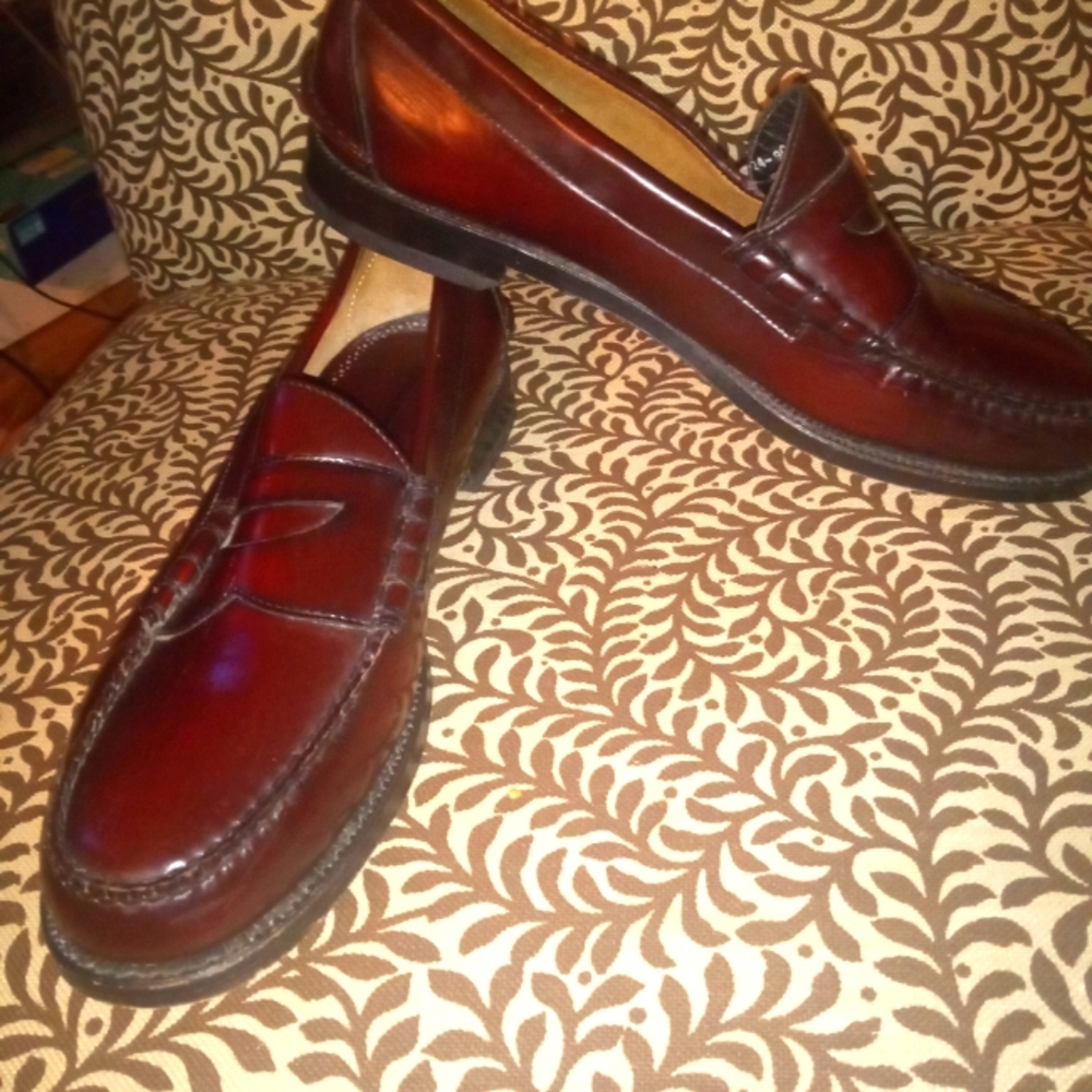 Men's Brown/Burgundy Johnston & Murphy Penny Loafers Leather 12M 1249003